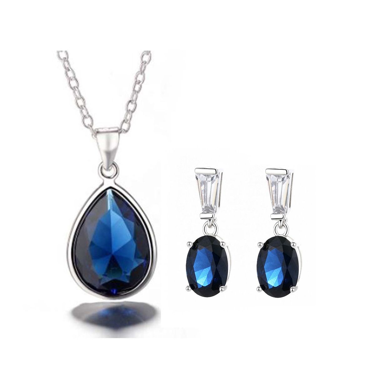 GENERICO - Joya Conjunto Plata 925 Colgante Cadena Aros Gota Mujer