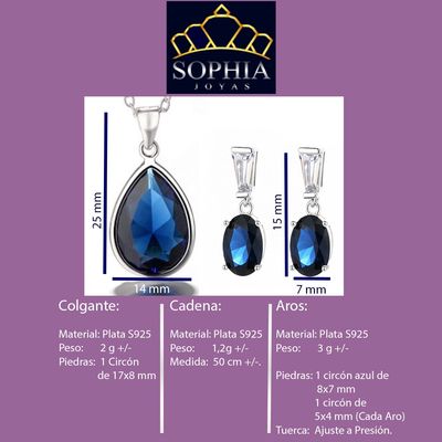 Imagen 2 del producto Joya Conjunto Plata 925 Colgante Cadena Aros Gota Mujer