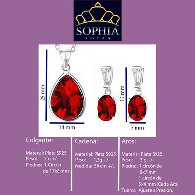 Imagen 2 del producto Joya Conjunto Plata 925 Colgante Cadena Aros Gota Mujer