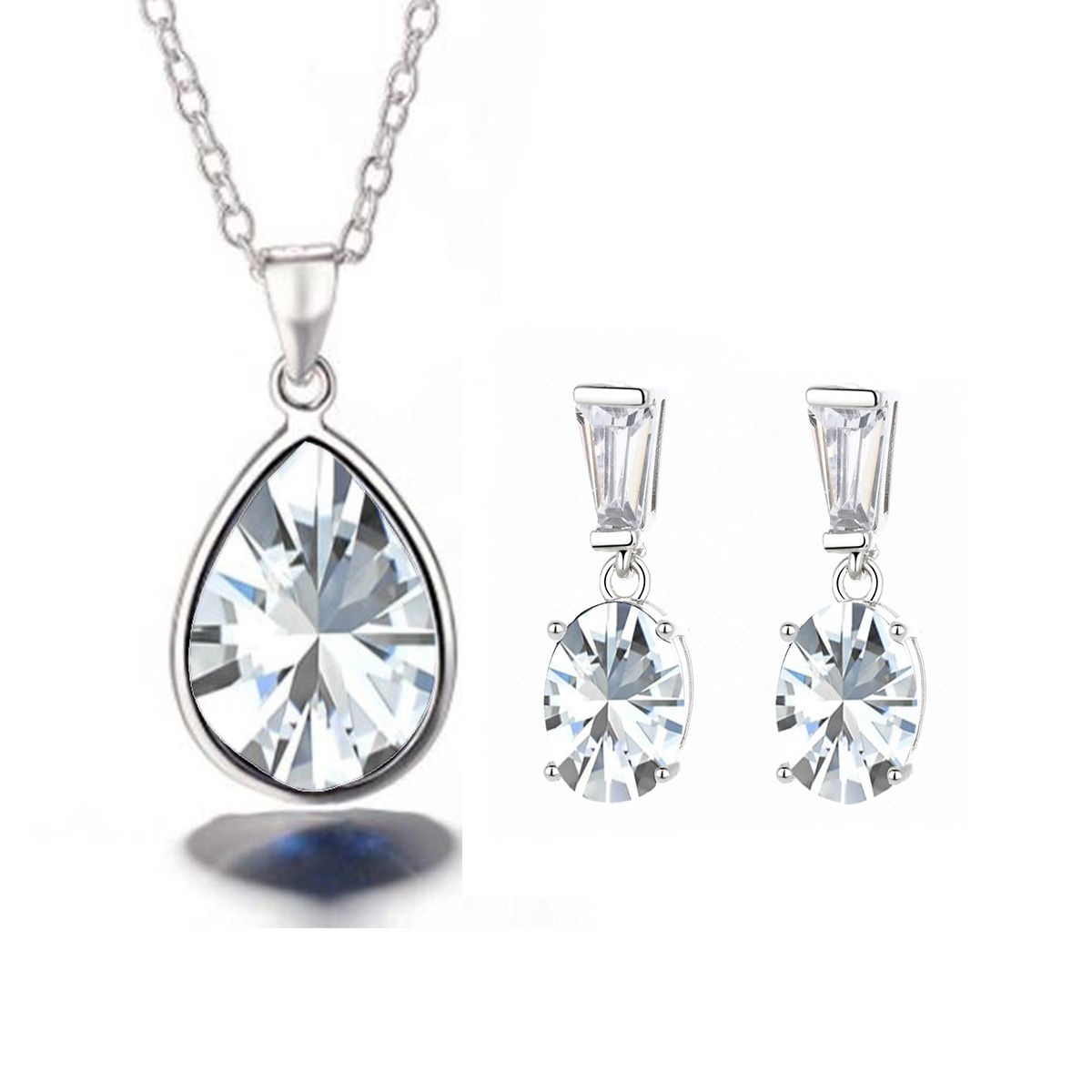 GENERICO - Joya Conjunto Plata 925 Colgante Cadena Aros Gota Mujer