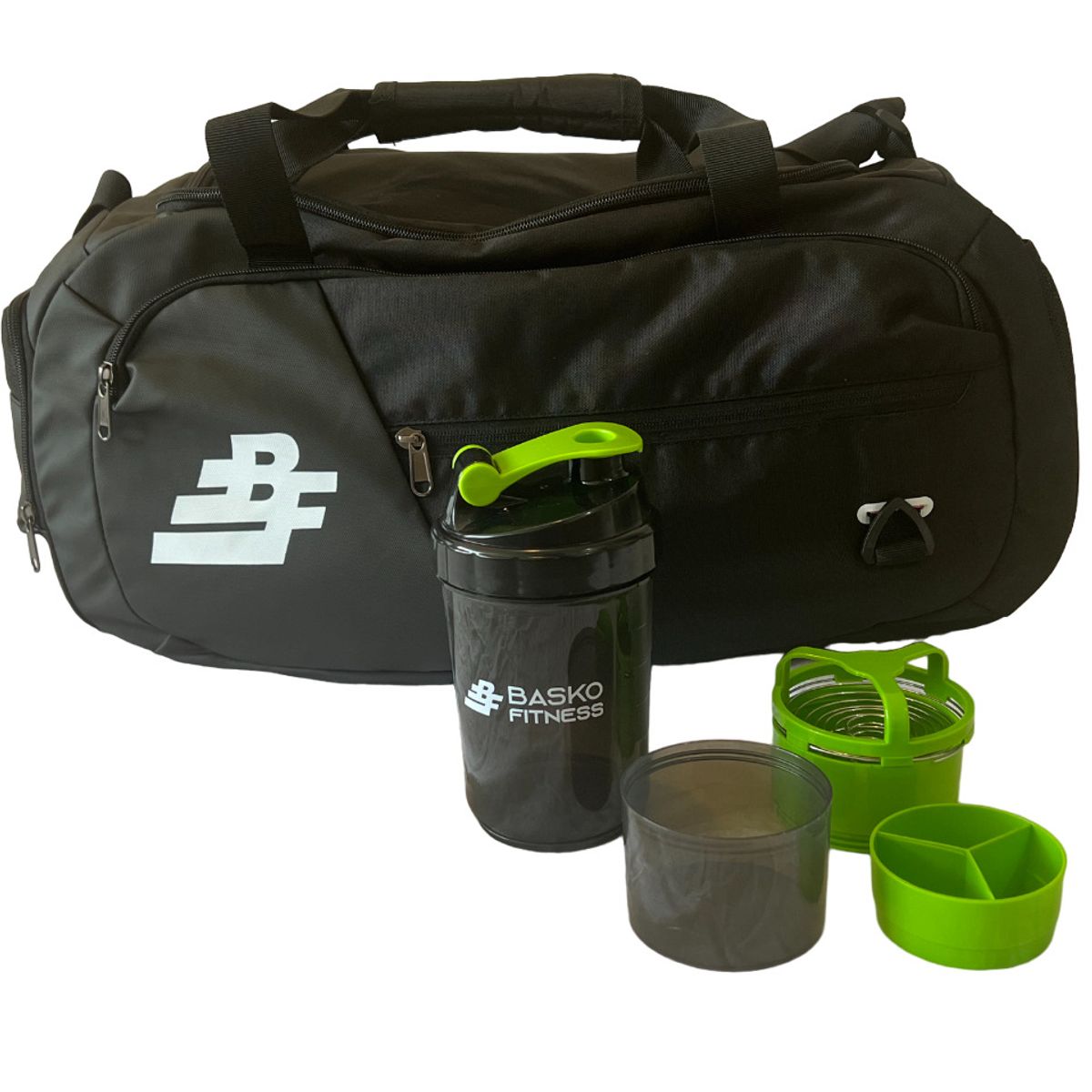 BASKO FITNESS - Bolso Deportivo Pack Shaker Mezclador Verde