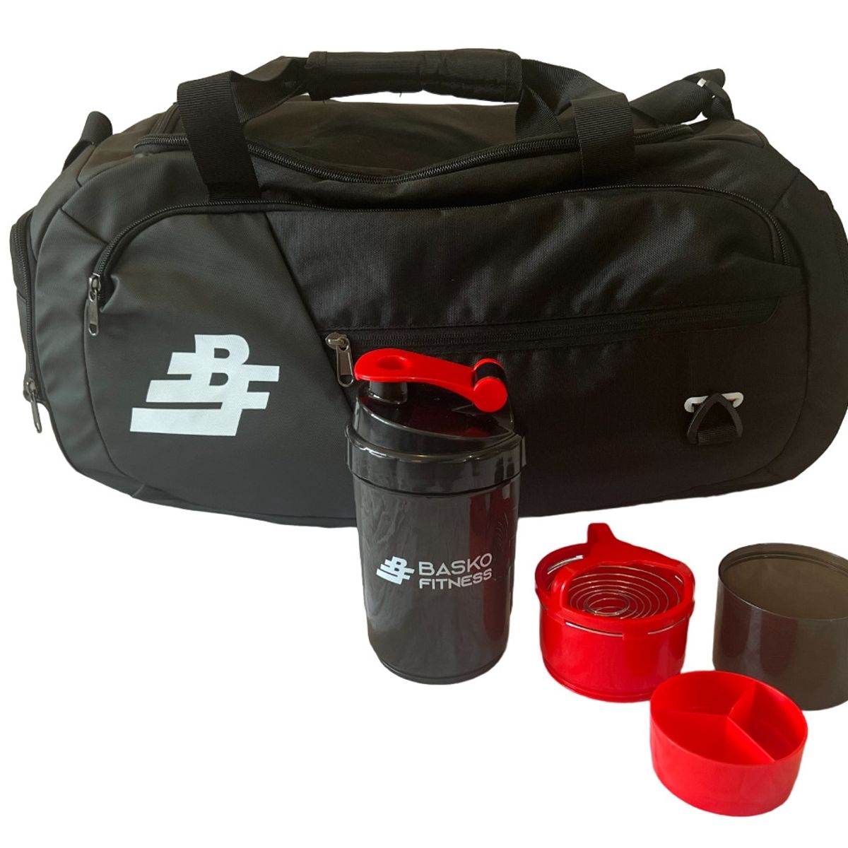 BASKO FITNESS - Bolso Deportivo Pack Shaker Mezclador Rojo