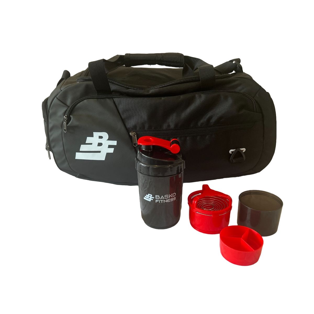 BASKO FITNESS - Bolso Deportivo Pack Shaker Mezclador Rojo
