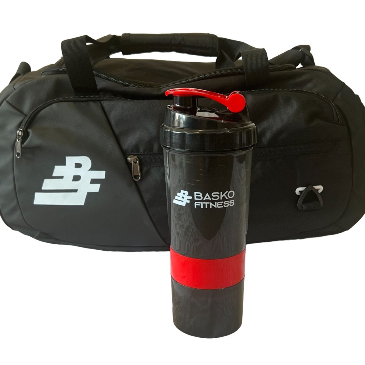 BASKO FITNESS - Bolso Deportivo Pack Shaker Mezclador Rojo