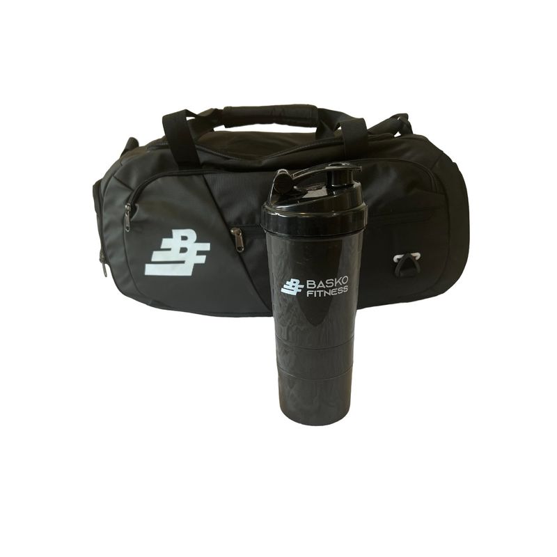 BASKO FITNESS - Bolso Deportivo Pack Shaker Mezclador Negro