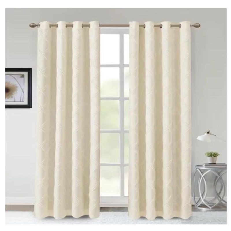GENERICO - Set Cortinas Flequillos 140x230 Cm 2 Paños Beige