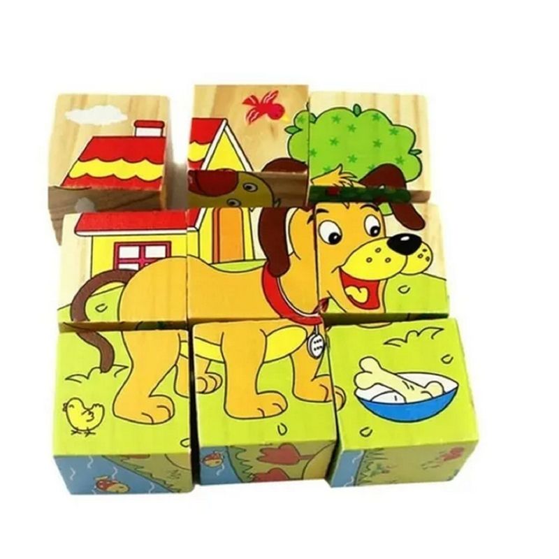 GENERICO - Cubos Didacticos Rompecabezas Puzzles De Madera 6 En 1