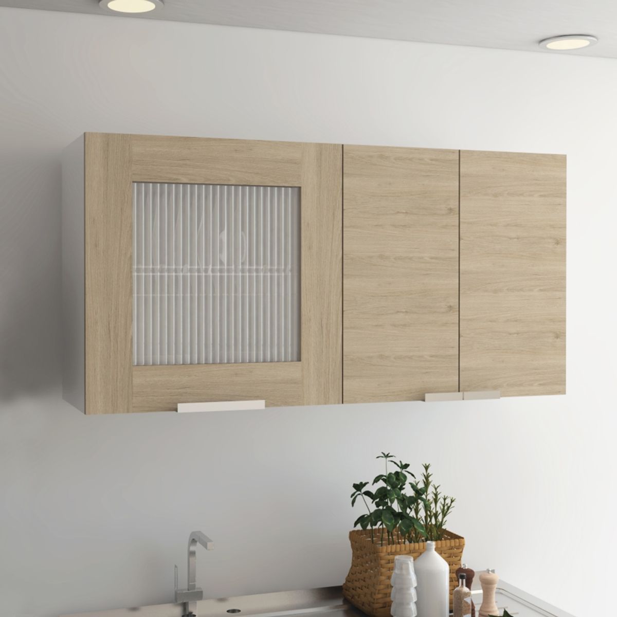 FMFURNITURE - Mueble Mural De Cocina 3 Puertas Café Claro 197x60x30 cm