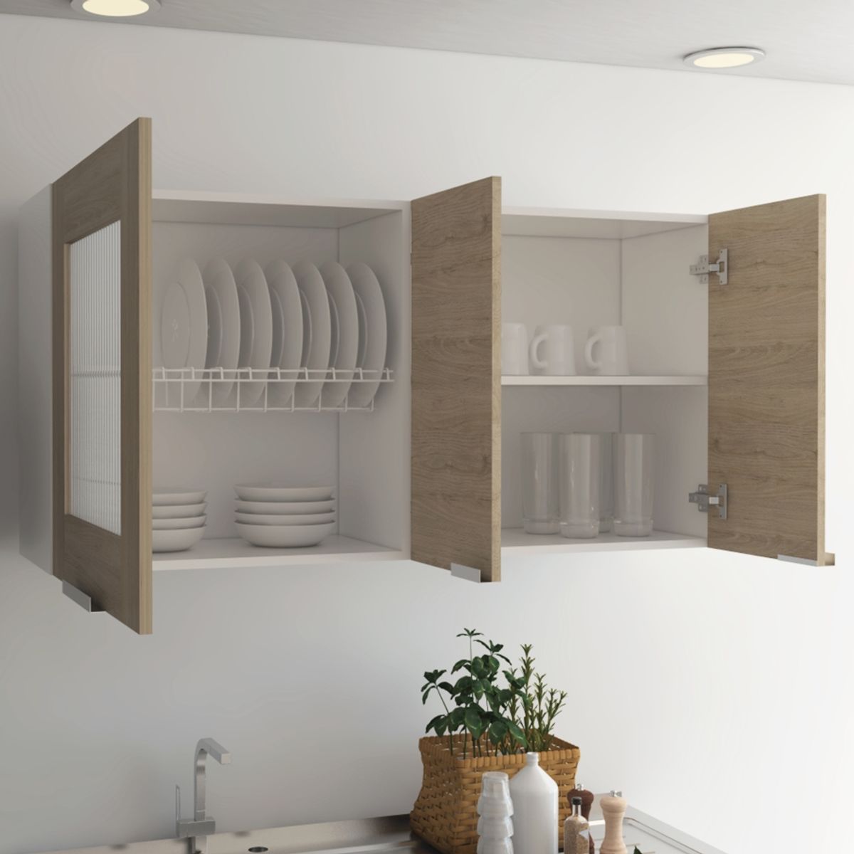 FMFURNITURE - Mueble Mural De Cocina 3 Puertas Café Claro 197x60x30 cm