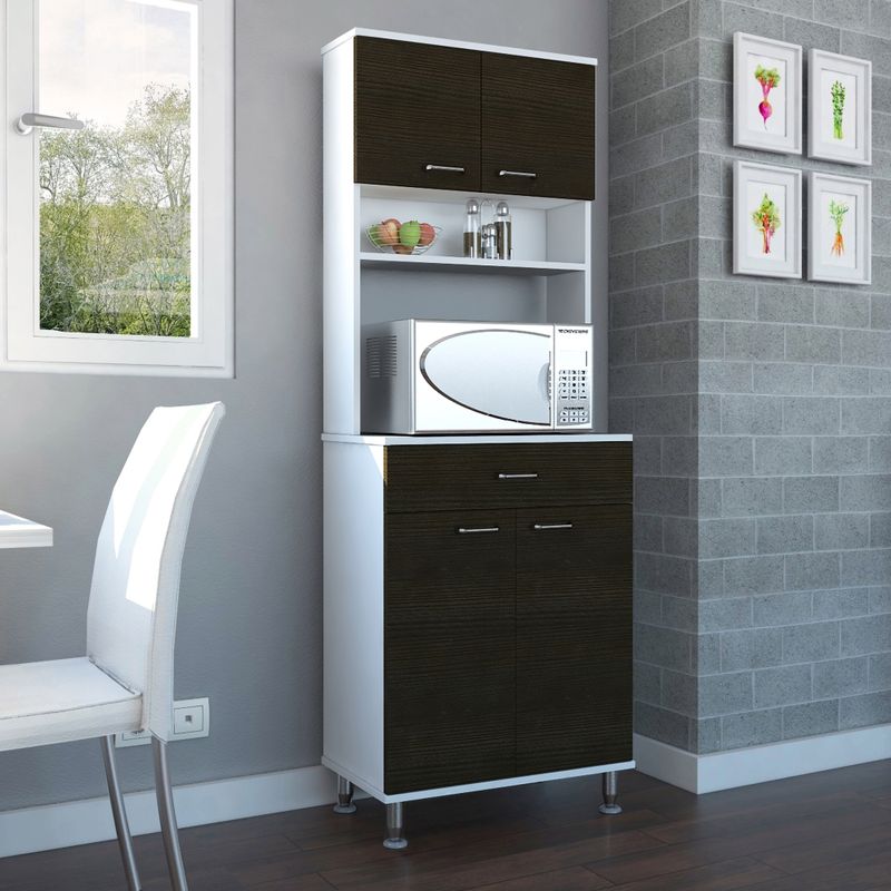 FMFURNITURE - Mueble Microondas 4 Puertas 1 Cajon Fm-012N Negro