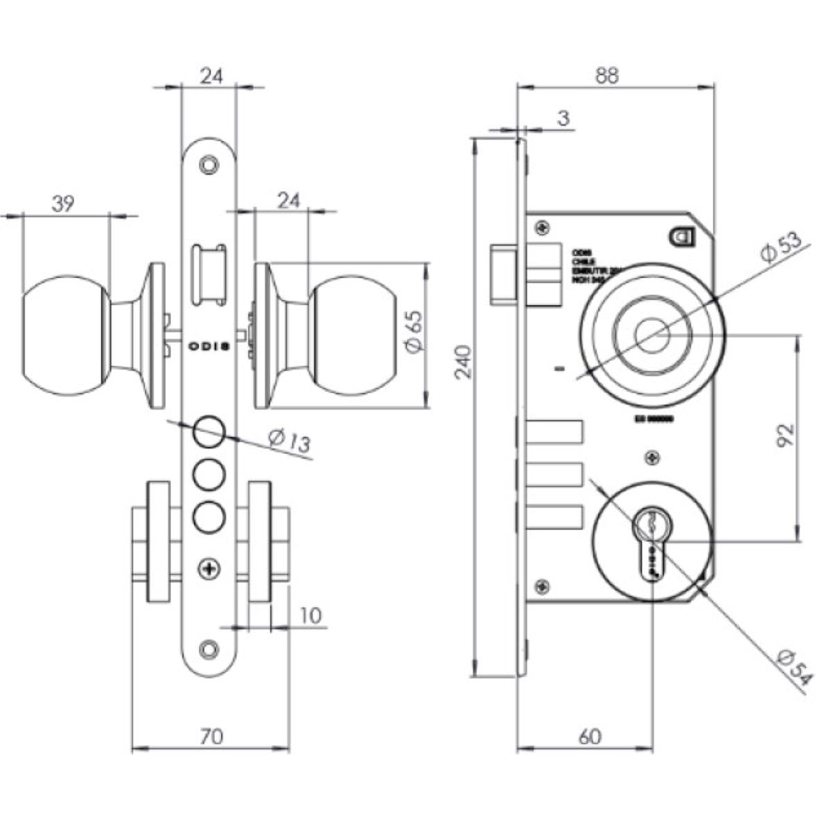 ODIS - Cerradura Embutir Odis 201 Pomo Acceso - Plata