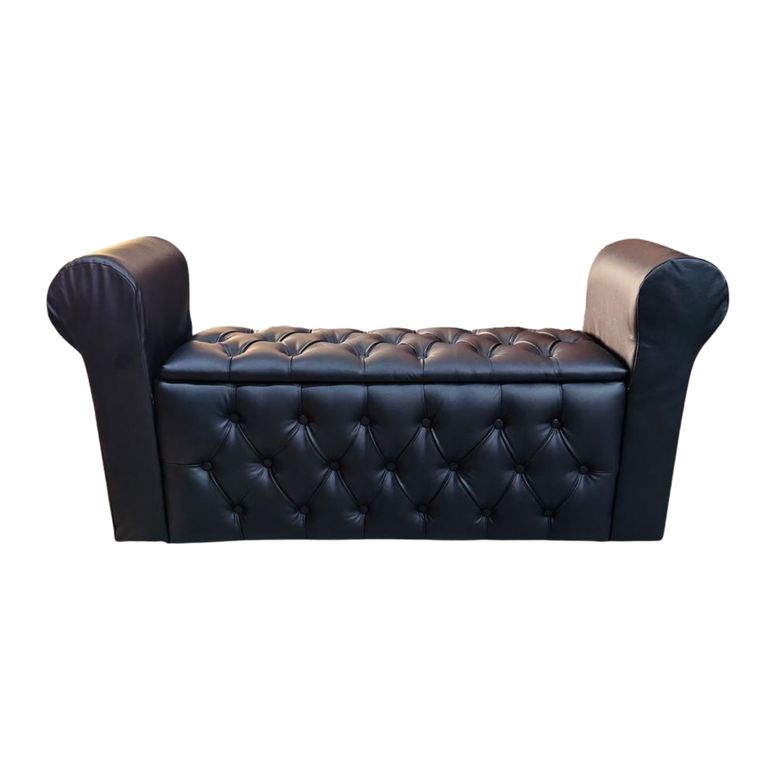 Banqueta Baul Botone Con Brazos Negra Eco Cuero Muebles Rimar