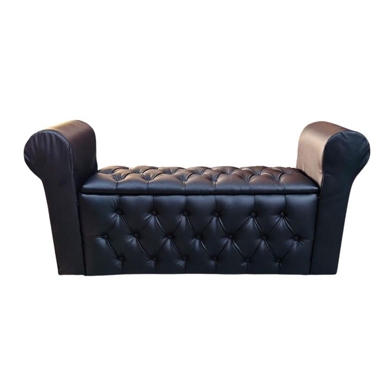 GENERICO - Banqueta Baúl Botone Con Brazos Negra Eco Cuero Muebles Rimar