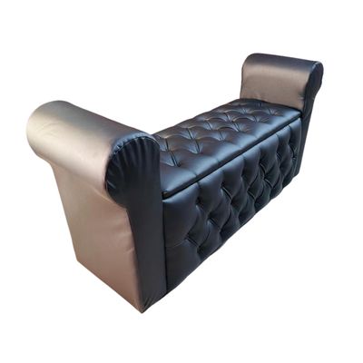 Imagen 2 del producto Banqueta Baúl Botone Con Brazos Negra Eco Cuero Muebles Rimar
