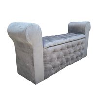 Banqueta Baúl Botone Con Brazos Gris Felpa Muebles Rimar