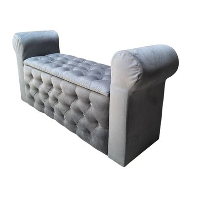 Imagen 2 del producto Banqueta Baúl Botone Con Brazos Gris Felpa Muebles Rimar
