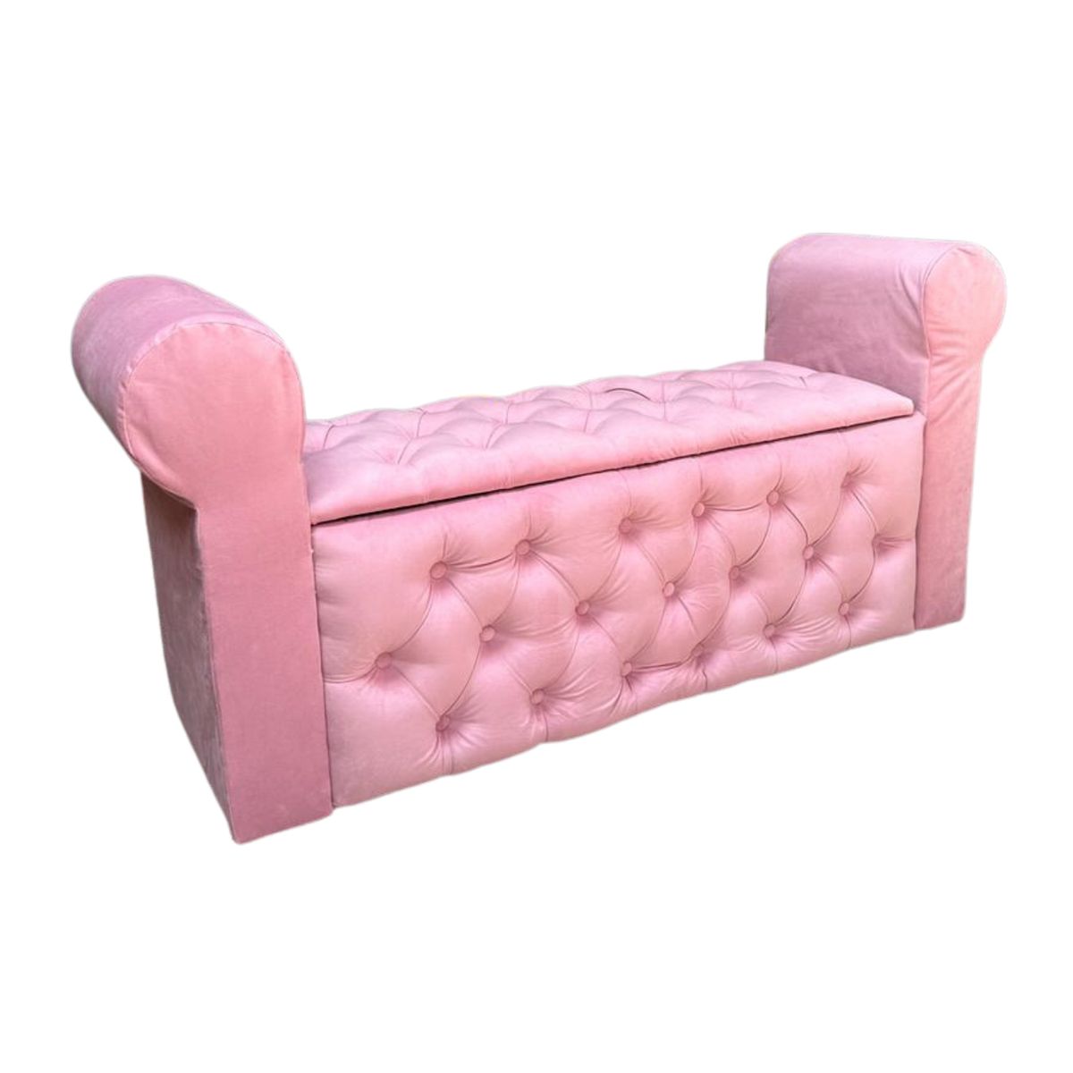 GENERICO - Banqueta Baúl Botone Con Brazos Palo Rosa Felpa Muebles Rimar