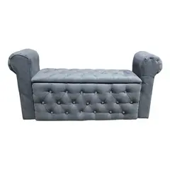 GENERICO - Banqueta Baúl Botone Con Brazos Gris Felpa Boton Diamante.