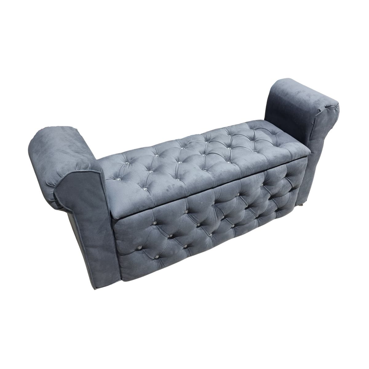 GENERICO - Banqueta Baúl Botone Con Brazos Gris Felpa Boton Diamante