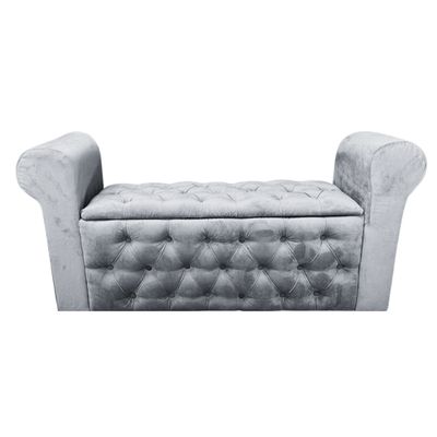 Imagen 2 del producto Banqueta Baúl Botone Con Brazos Gris Felpa Botón