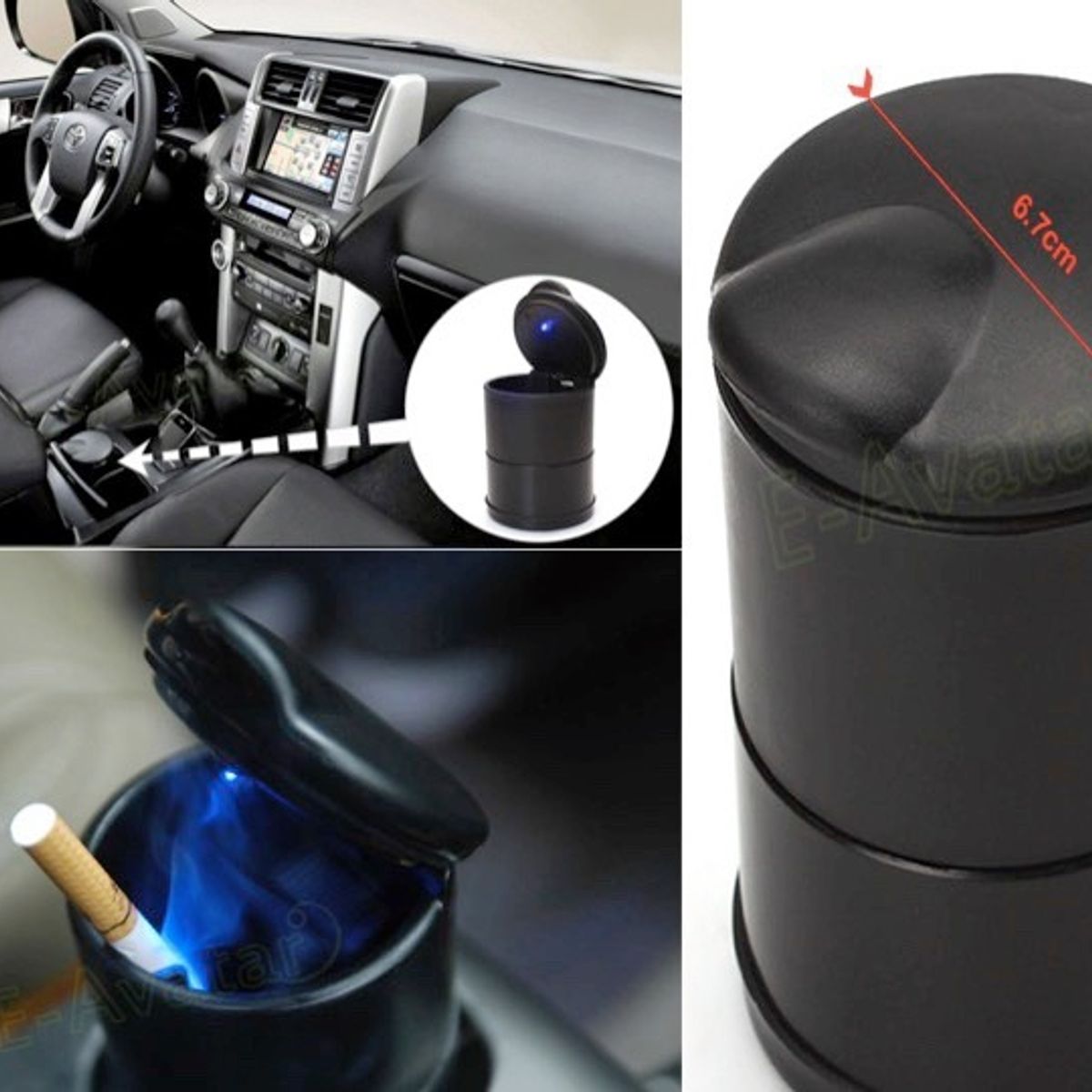 GENERICO - X2 Cenicero Plastico Con Led Monedero Auto Universal Karvas