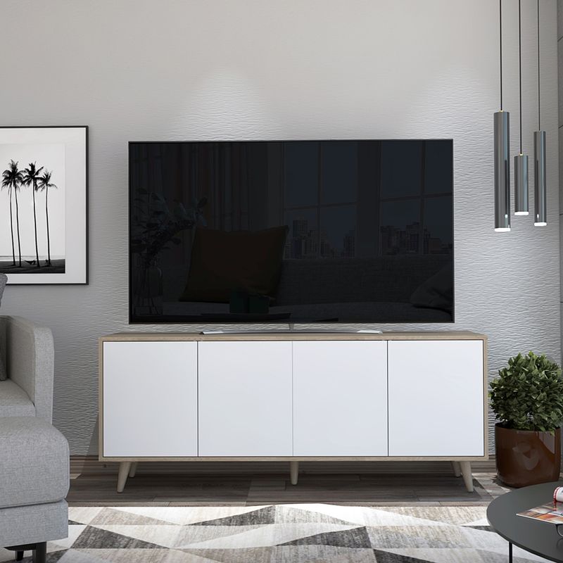 FMFURNITURE - Rack de TV 50" - Café Claro y Blanco 60.9x148.8x40.3 cm