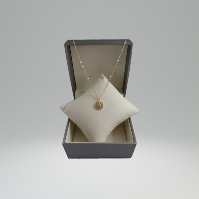GENERICO - Cadena Collar Grumet Colgante brujula con baño de Oro 18K