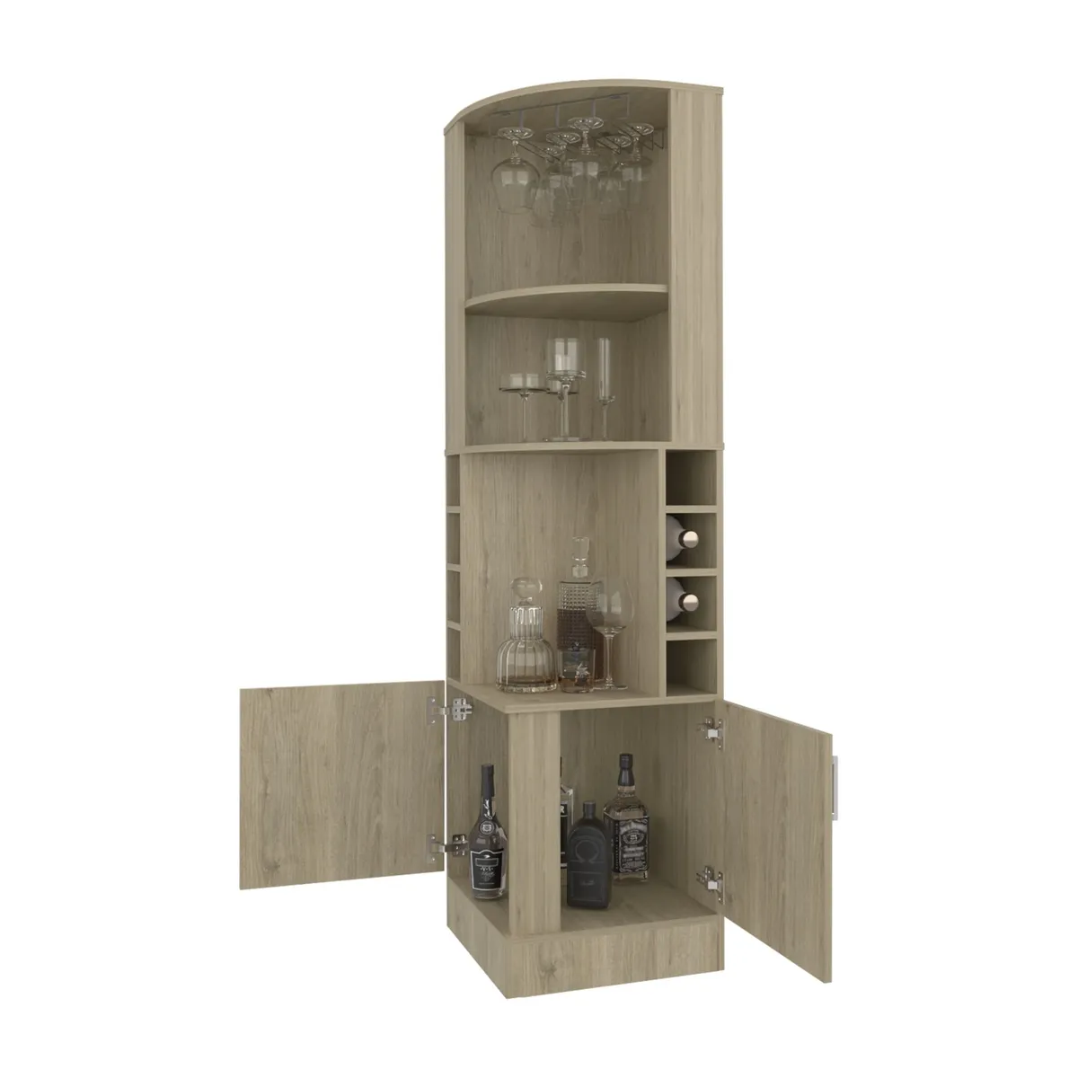 FMFURNITURE - Bar Esquinero Soporte Para Copas  Fm-001C - Cafe Claro