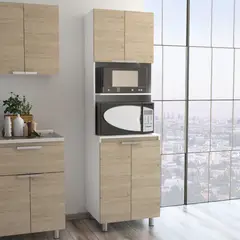 FMFURNITURE - Mueble Microondas 4 Puertas Café Claro 130x65x40 cm