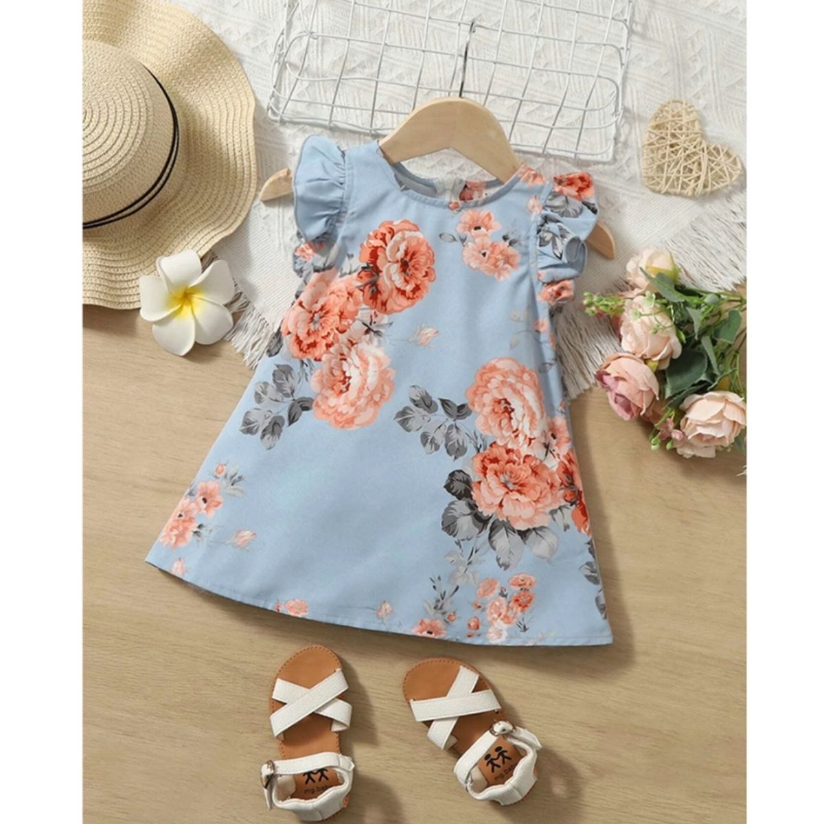 GENERICO - Vestido túnico con estampado floral de manga mariposa para bebe