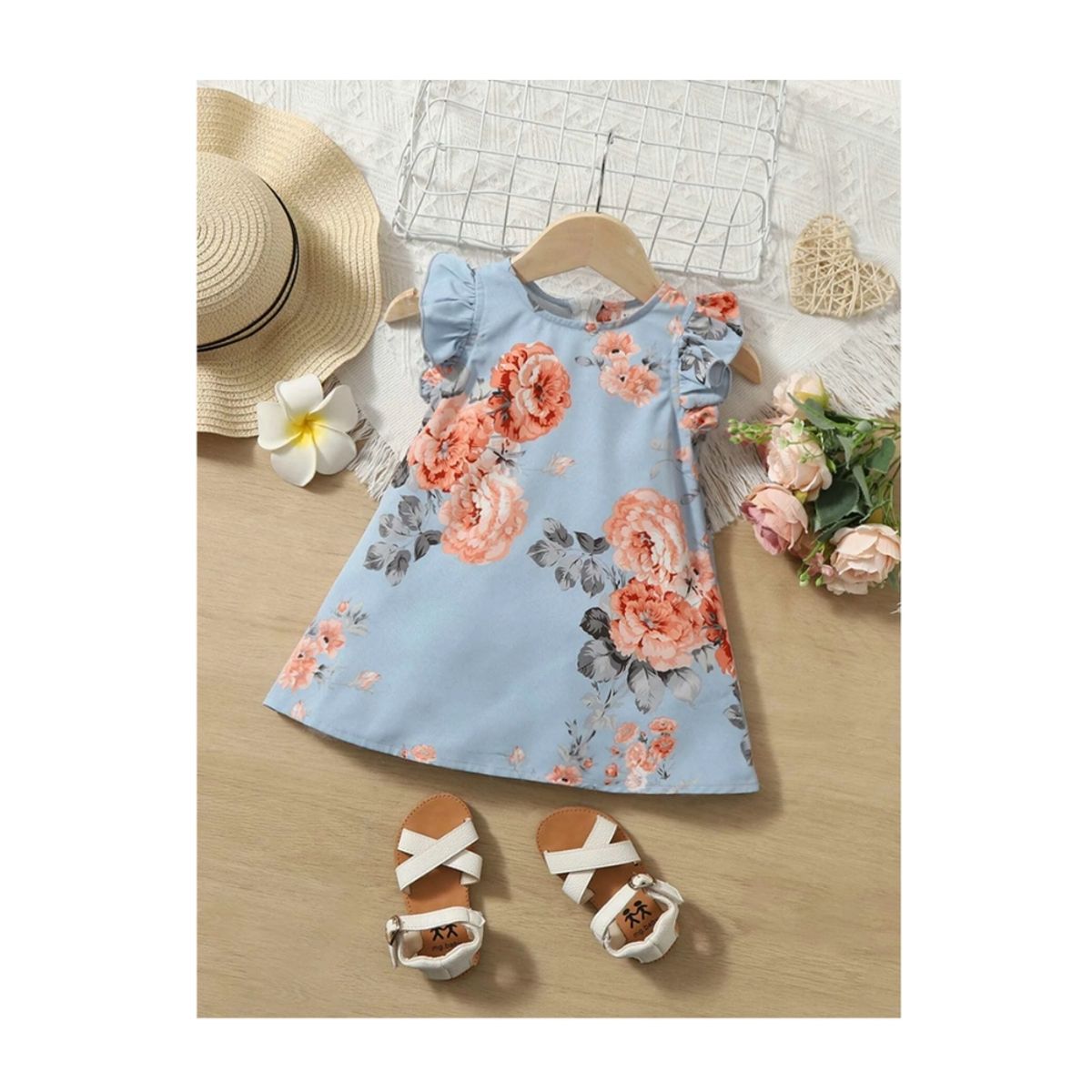 GENERICO - Vestido túnico con estampado floral de manga mariposa para bebe