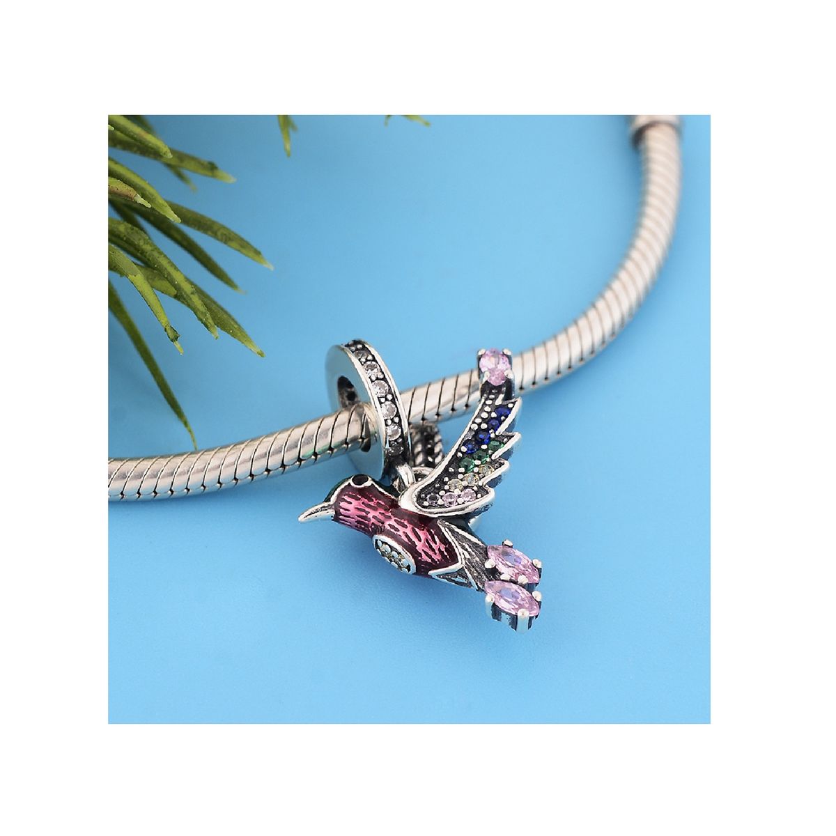 SILVER HEART - Charm Colibrí Mágico y Circones en Plata Fina 925 SILVER HEART