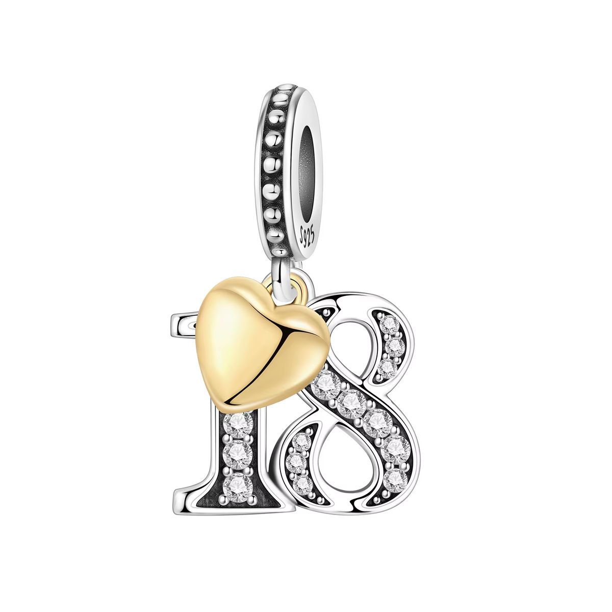 SILVER HEART - Charm Celebración 18 Años en Plata Fina 925 SILVER HEART