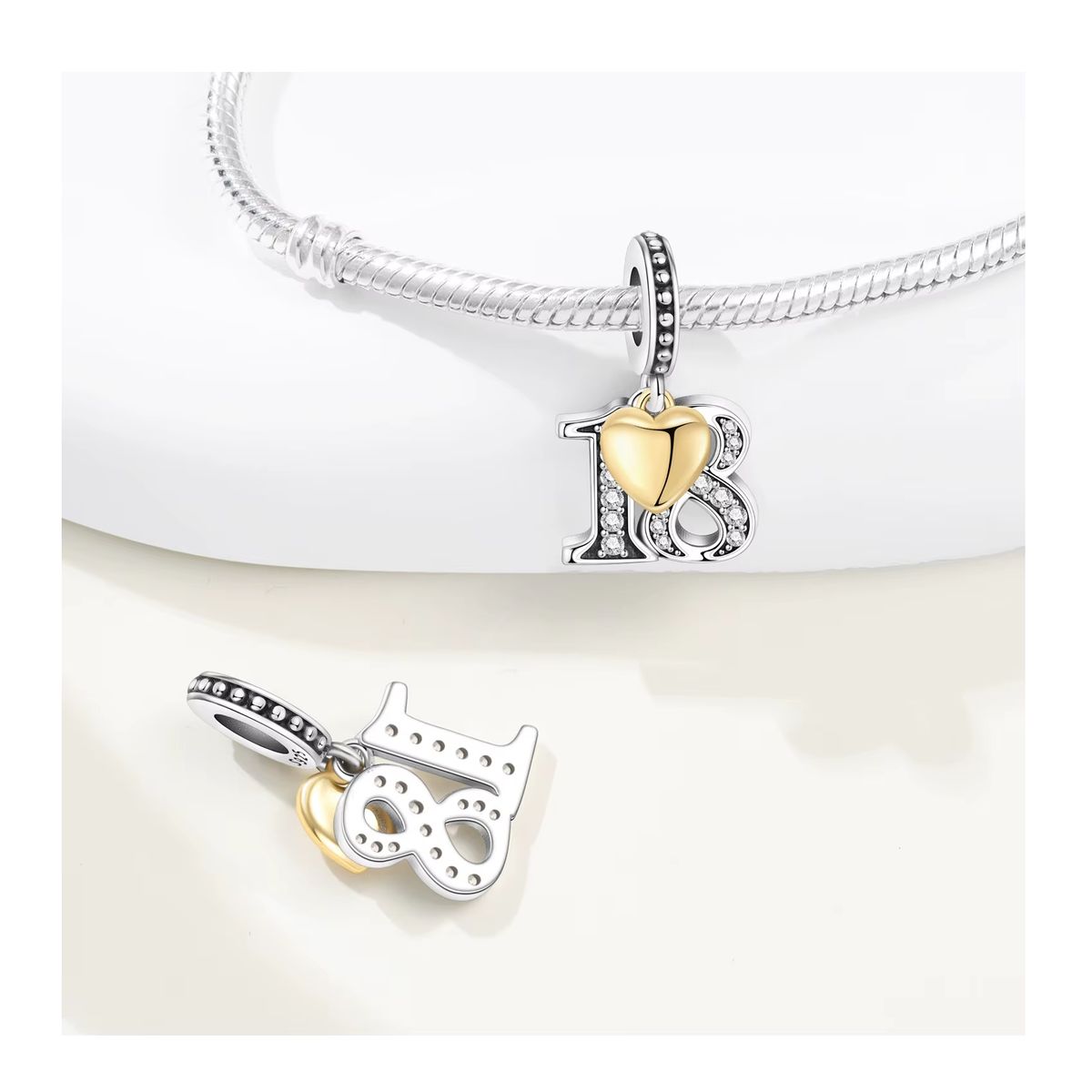 SILVER HEART - Charm Celebración 18 Años en Plata Fina 925 SILVER HEART