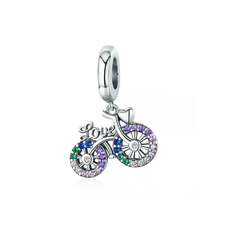 SILVER HEART - Charm Bicicleta "Love" y Circones en Plata Fina 925 SILVER HEART