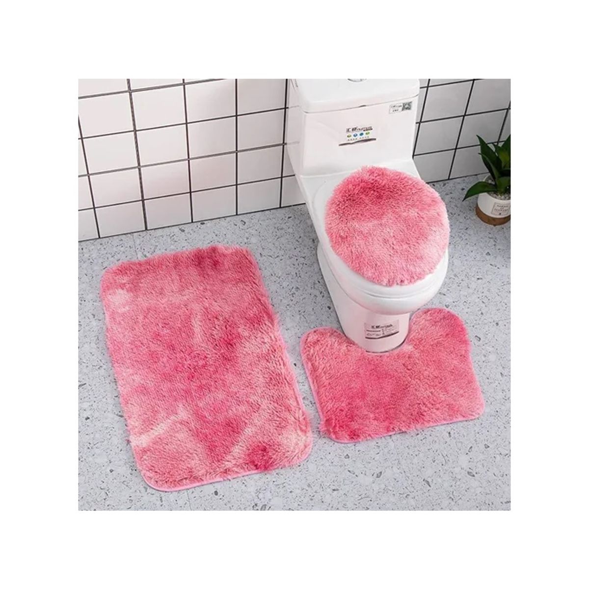 GENERICO - Set Alfombras De Baño 3 Piezas Peludo Color Liso Juego Baño