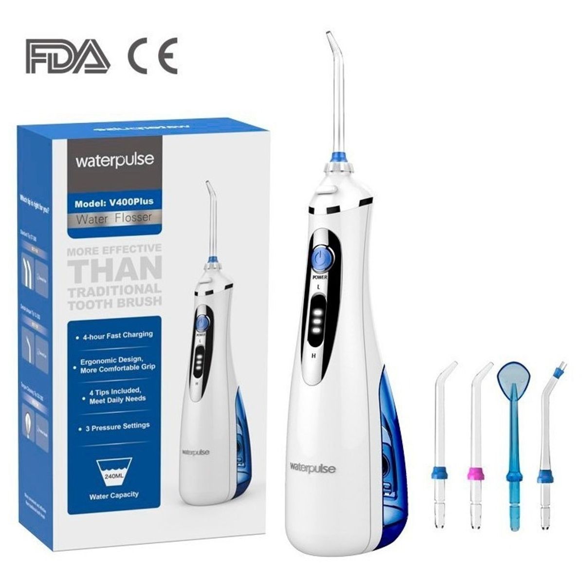 GENERICO - Irrigador Dental Waterpulse V400 Plus 240 Ml Recargable