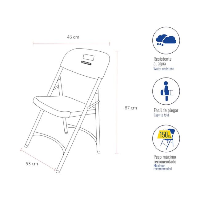 NORTHWEST - Silla Plegable 53x46x87 Cms Blanca Northwest