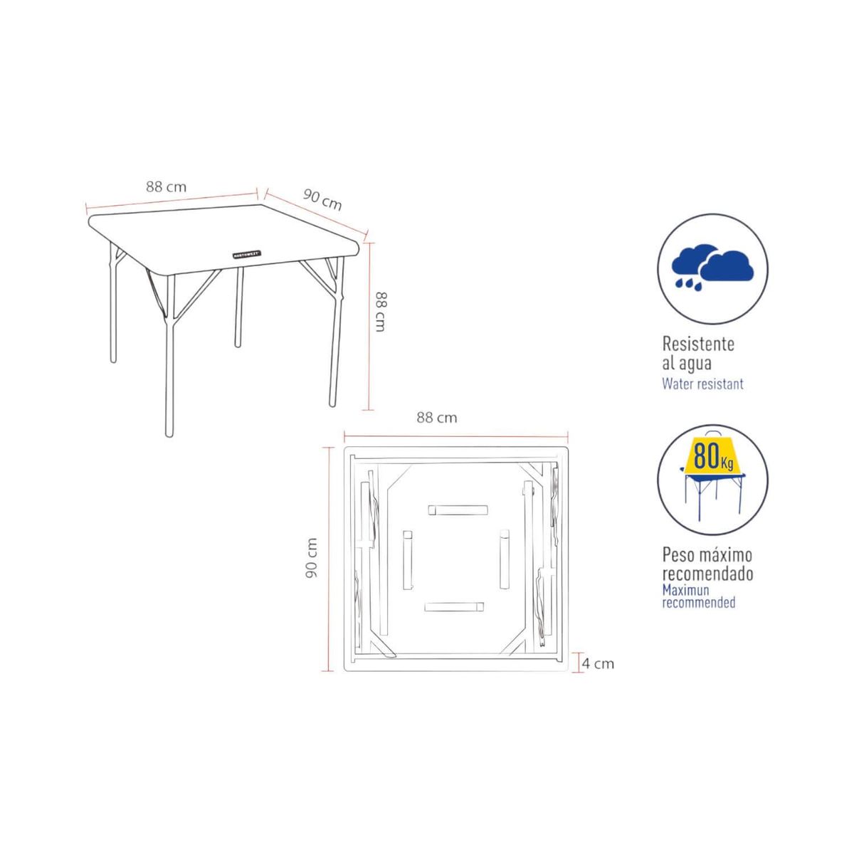 NORTHWEST - Mesa Plegable Cuadrada 88x88 Cms Blanca Northwest