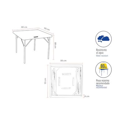 Imagen 2 del producto Mesa Plegable Cuadrada 88x88 Cms Blanca
