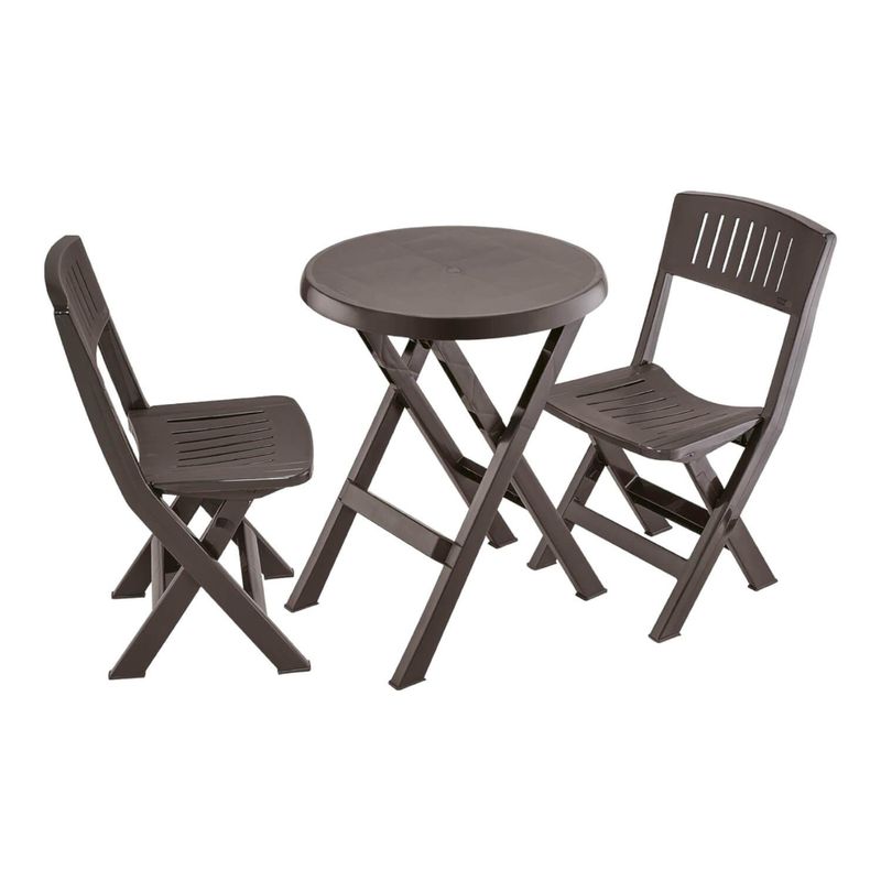 RIMAX - Mesa Plegable Circular + 2 Sillas Pleglables Wengue Rimax