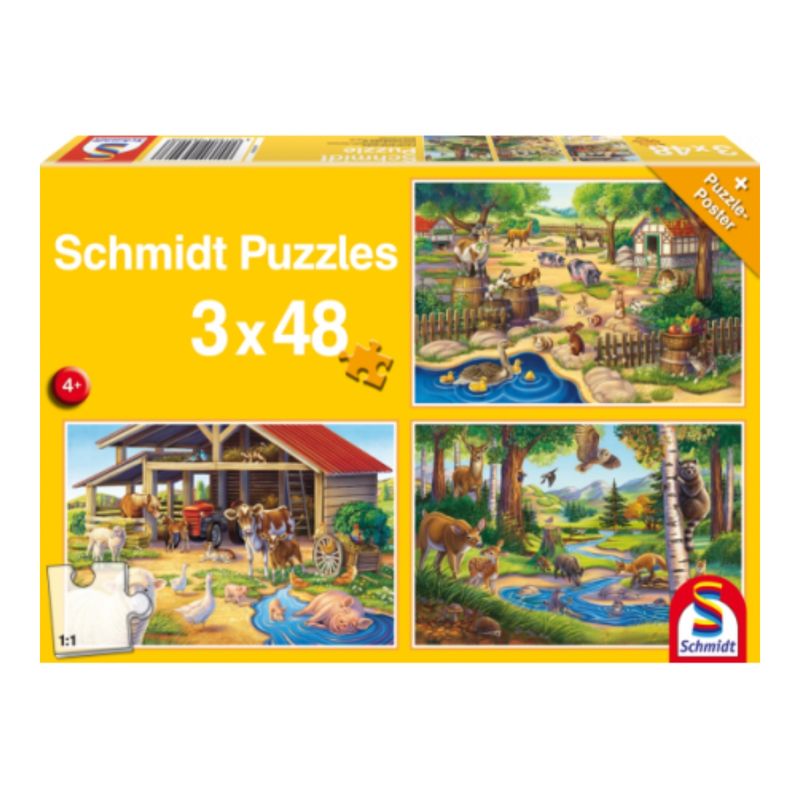 SCHMIDT - Puzzle 3 x 48 - Mis Animales Favoritos - Rompecabezas