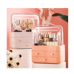 GENERAC - COSMETIQUERO CON TAPA ESTILO ELEGANTE DOBLE CAJONERAS ROSADO