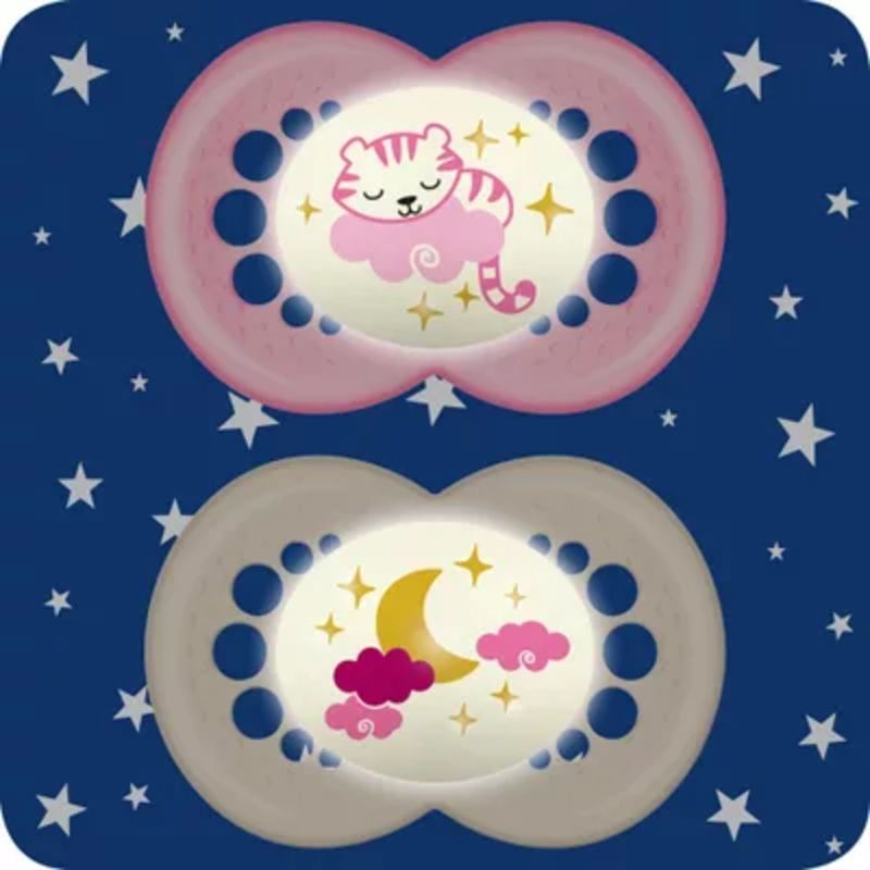 MAM - 2 Chupetes Nocturnos SIlicona MAM Night Flow 6+ - Rose