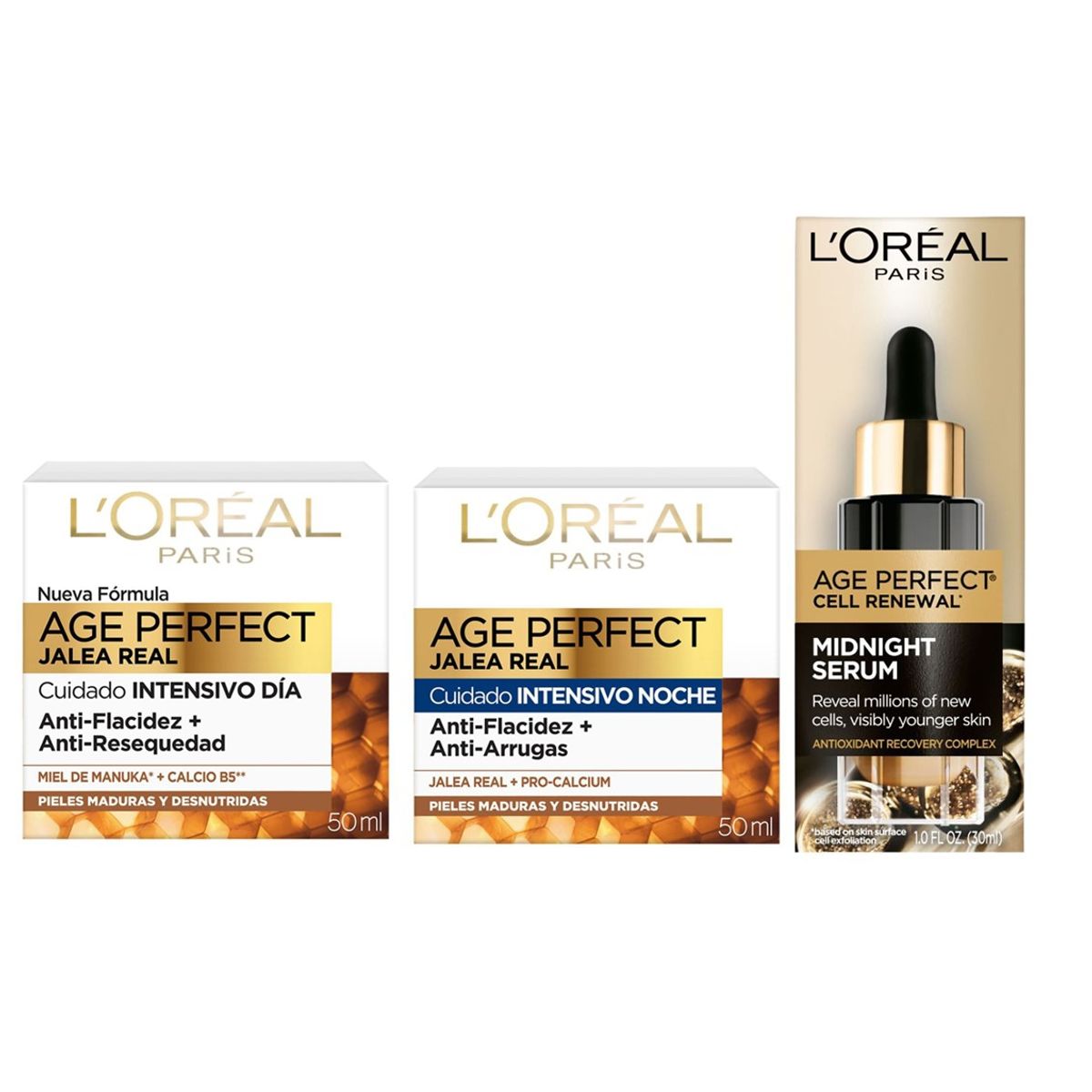 LOREAL PARIS - Pack Facial Age Perfect Jalea Real  Crema Dia  Noche + Serum