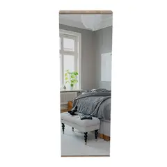 FMFURNITURE - Zapatero 1 Puerta Con Espejo - Café Claro 138x47x17.6 cm