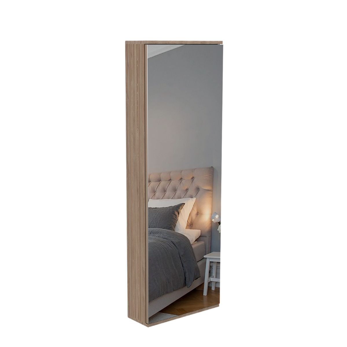 FMFURNITURE - Zapatero 1 Puerta Con Espejo - Café Claro 138x47x17.6 cm