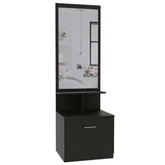 FMFURNITURE - Velador Multifuncional Con Espejo 1 Cajón Fm-006N - Negro