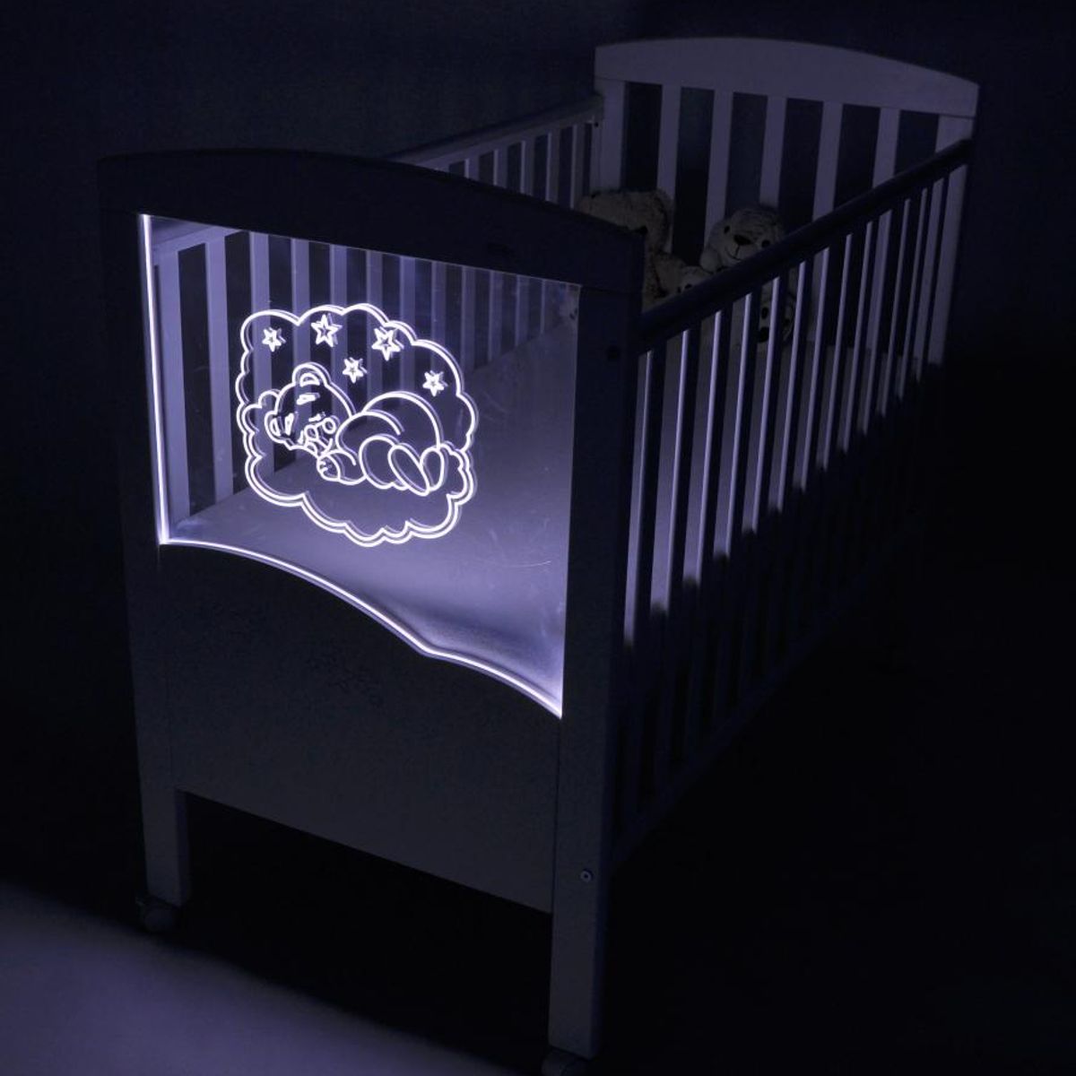 DREWEX - Cuna BEAR ASLEEP LED Lateral Ajustable (120 x 60) - Blanco