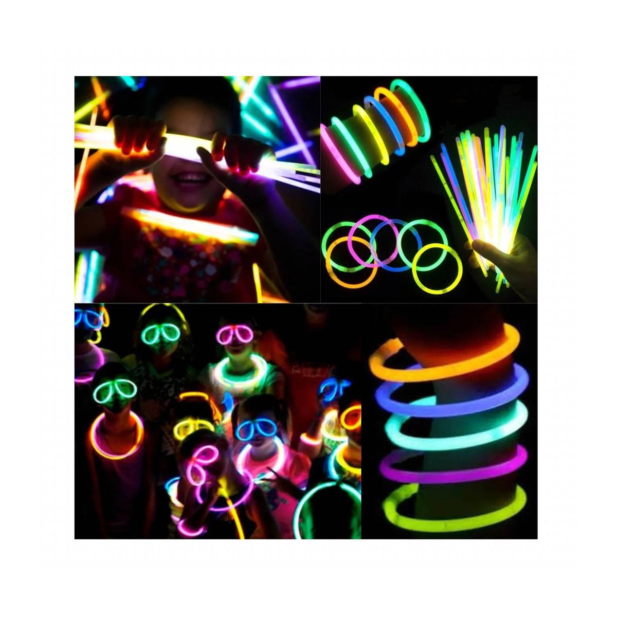 GENERICO - pack 100 ´pulseras fluor, brillan en la oscuridad